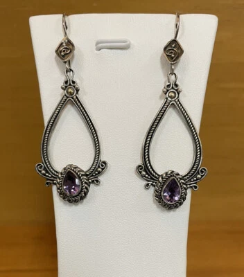 Pendientes de amatista Suarti 18k/plata alambre de pescado gancho respaldo Foto 1 de 4