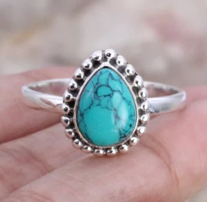 Turquoise Dainty Ring Solid 925 Silver Handmade Anxiety Boho Ring All Size SR468 - Picture 1 of 5