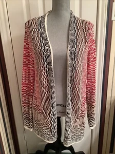 Nic + Zoe Cardigan Womens Multicolored Duster Open Knit Linen Blend Boho Large - Picture 1 of 7