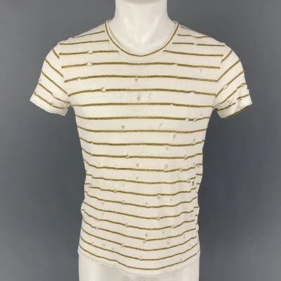 IRO Talla XS Camiseta De Lino Blanca Con Rayas De Oliva - Imagen 1 de 4