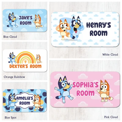 CUSH-N-CRAFT Letrero de puerta personalizado Bluey & Bingo placa con nombre metal - Elige color