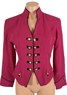 Blazer Chaqueta Cache Vintage Crop Botones Dorados Magenta Rosa Negro Talla 4 HECHO EN EE. UU. Foto 1 de 4