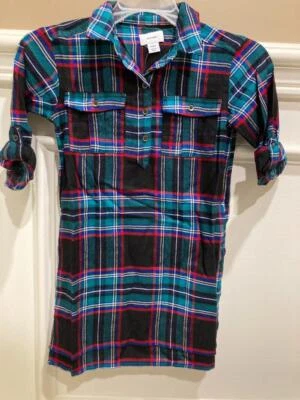 Old Navy NWT Size XS (5) Little Girl's Black/Green Plaid Flannel Shirt Dress - Image 1 of 4