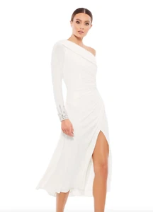 Mac Duggal 26485 FOLDOVER LONG SLEEVE JEWELED MIDI DRESS SZ: 14 - Picture 1 of 8