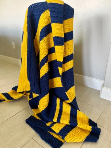 College Blanket Blue and Yellow, Handmade Afghan, Michigan Colors, UCLA Colors Cover