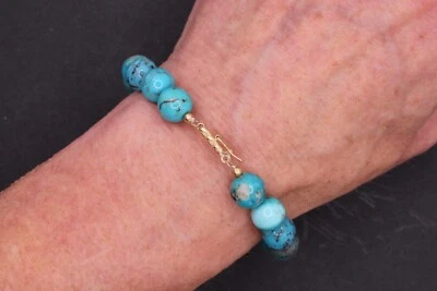 "Pulsera de cuentas turquesa persa natural vintage de 8"" cierre de 14K cuentas de 9 mm" Foto 1 de 4