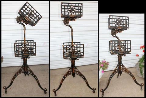 ELEGANT! Antique Japanned Copper Flash 1891 Rolling Adjustable Book Stand Holder Cover