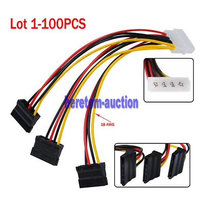 Lot IDE Molex 4-Pin Male to 3 Serial ATA SATA Female Splitter Adapter Cable - Bild 1 von 4