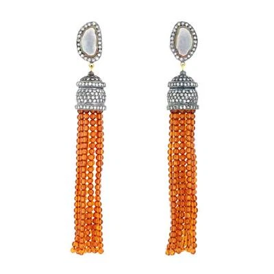 3.94ct Diamante Geode Ámbar Cuentas Naranja Borla Pendientes 925 Estornino Plata - Imagen 1 de 4