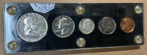 1960  Silver Proof Set of 5 Coins in Capital Plastics Holder Rainbow  toning Cover