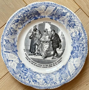 Assiette parlante en fine faïence de Creil Montereau Le Divorce 7 Travaux forcés - Picture 1 of 2