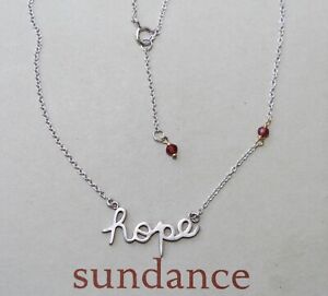 SUNDANCE CATALOG Sterling Silver Gold "Hope" Garnet Delicate Chain Necklace NIB