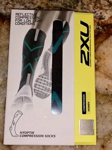 2XU Hyoptik Reflective Compression Running Socks Grey Turquoise Women L 8.5-10.5 - Picture 1 of 6