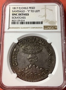 🔥UNCIRCULATED🔥SILVER 1 PESO INDEPENDIENTE SANTIAGO DE CHILE 8 REALES 1817 F.J