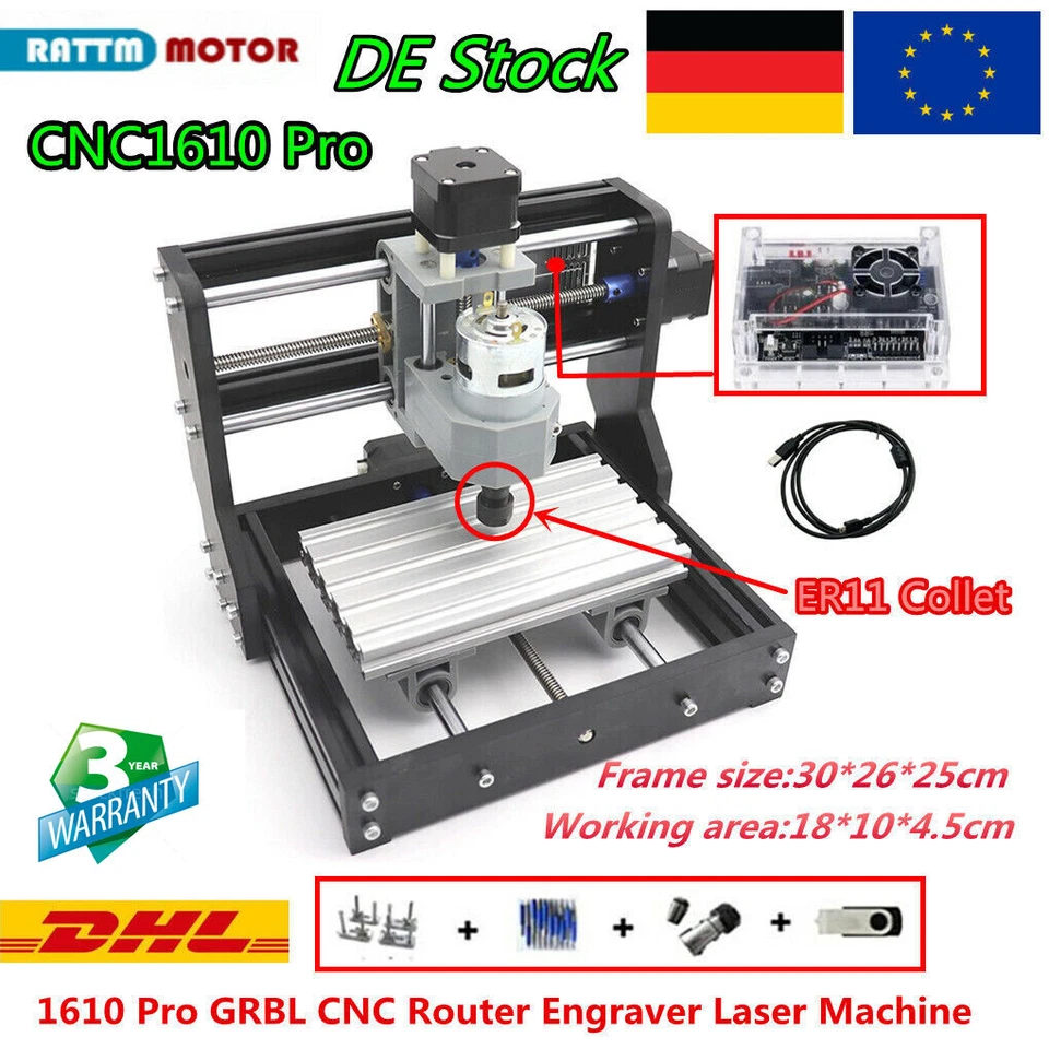 「DE」 DIY Mini 3 Achse 1610 Pro CNC Router Holz Schneiden Fräsen Graviermaschine - Bild 1 von 4