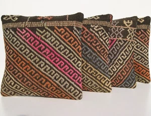 ALMOHADAS KILIM DISEÑO HABITACIÓN 12" CUADRADO KILIM MARRÓN TURCO 4 ALFOMBRAS HECHAS A MANO  - Imagen 1 de 5
