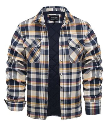Para hombres Camisa Acolchada Chaqueta Invierno Cálida Vellón Forrada Abrigo a Cuadros Botón Camisa de Trabajo Foto 1 de 4