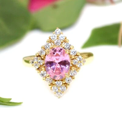 Регулируемые кольца с розовым сапфиром и фианитом меньшего размера позолота - Изображение 1 из 3