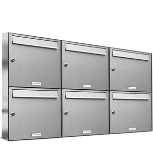 6er Premium Edelstahl Briefkasten Anlage für Außen Wand Design Postkasten 3x2 - Bild 1 von 4