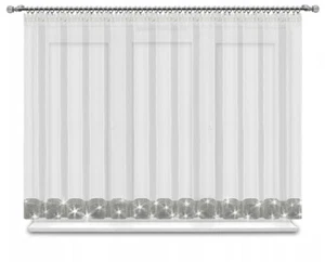 Cortina prefabricada cortina 400x150 cm cortina de ventana Voile con circonita cinta de plata - Imagen 1 de 5
