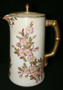 Olla de chocolate Royal Worcester England W1701 con tapa @1888 - mango de bambú dorado - Imagen 1 de 7