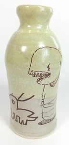 Art Pottery Small Vase With Line Drawing Of Unknown Entities - Picture 1 of 9