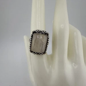 925 Sterling Silver & Rose Quartz w/ Filigree Accents Ring Size 8 - Picture 1 of 7
