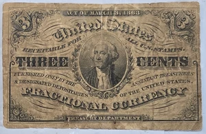 1863 3 Cents Cent Third Issue U.S. Fractional Currency - Picture 1 of 6
