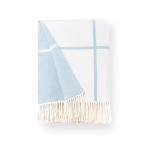 Coastal Decorative Throw Blanket for Patio Couch Sofa, Baby Blue Plaid with F... - Picture 1 of 7