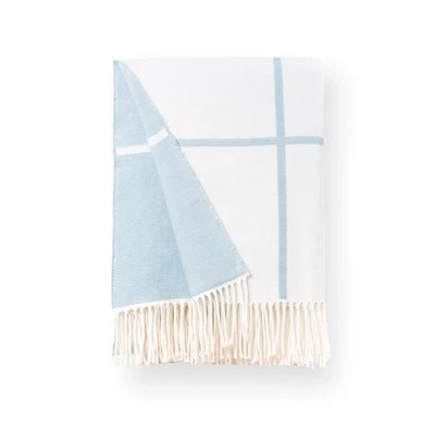 Coastal Decorative Throw Blanket for Patio Couch Sofa, Baby Blue Plaid with F... - Image 1 of 4