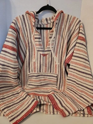 Poncho Mexicano Sudadera con Capucha Pullover Naranja/Rojo/Crema/Azul XL  Foto 1 de 3