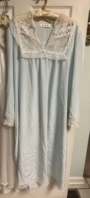 CHRISTIAN DIOR Bebé Azul Floral Bordado Encaje Largo Camisón Semi Transparente 2xl Foto 1 de 4