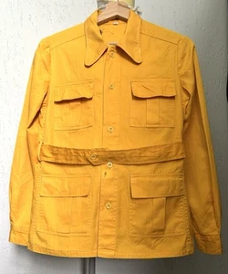 Men’s 1960s Yellow Shirt Mod Disco Round Collar Belted Safari Jacket Western 36 - Picture 1 of 7