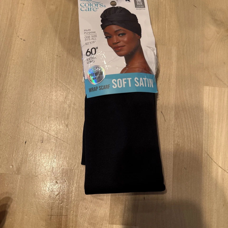 Kiss Hair Wrap Scarf Soft Satin Black one size fits all 60"x16" Extra Long