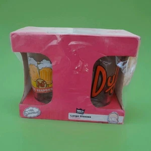 The Simpsons 2 Large Glass Set Brand New In Box Duff Beer & Binge Responsibly. - Picture 1 of 20