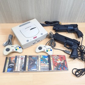 Sega Saturn white Console with 2 Virtua Gun controllers & 5 games Japanese