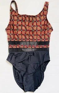 Vintage Jantzen Coastal Zone One Piece Black & Gold Mesh Waist Swimsuit Size 14 - Picture 1 of 7