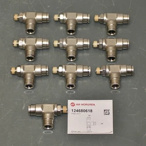 (10) IMI Norgren Swivel Tee Fitting 124680618, 1/8" NPT x 3/8", Push to Connect - Picture 1 of 6