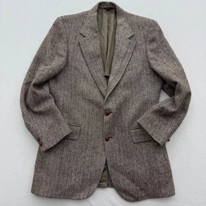 Raleigh's Harris Tweed Mens 42R Blazer Herringbone Sport Coat Brown Virgin Wool - Picture 1 of 14