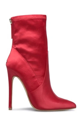 Beckett by SHOEDAZZLE, Botines Rojo Brillante Satinado 4.75" Tacón Stiletto, Talla 8W Foto 1 de 4