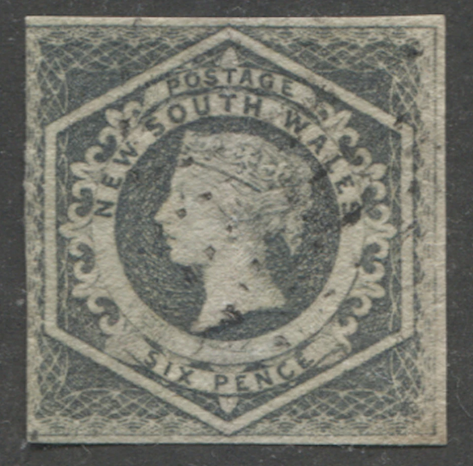 Stamp Scott #41 SG #90 6d New South Wales QV Hexagon Micro-Cut Cancel 1856 - Image 1 of 2