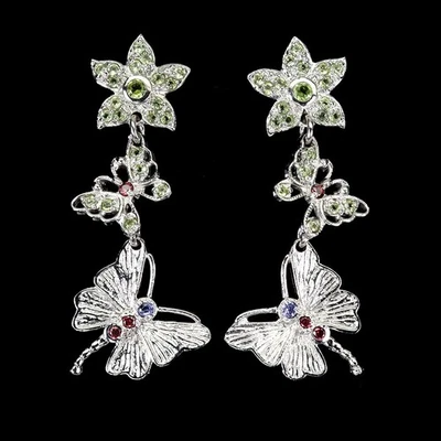 925 Sterling Silver Earrings Tanzanite Peridot Natural Gemstone Butterfly Jewelr - Image 1 of 4