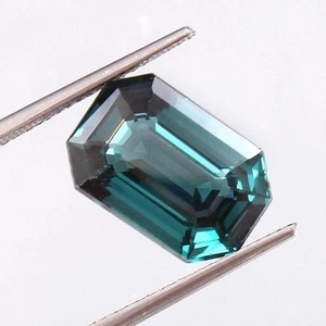 Emerald Cut Transparent 9.47 Ct Blue Green Indicolite Unheated Tourmaline Gem - Picture 1 of 4