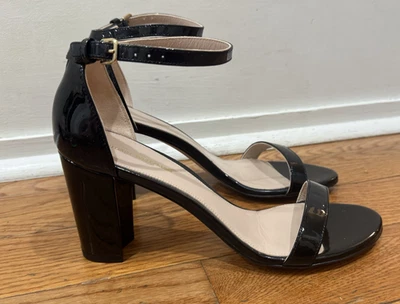 Stuart Weitzman Nudist Block 75 Women’s Black Patent Leather Sandals Heels Sz 9 - Image 1 of 4