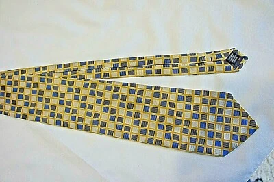 Corbata Hombre Valerio Gerati 100% Seda, Hecha a Mano, Dorada con Azul Marino/Azul Lite, Blanca Foto 1 de 3