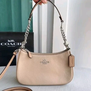 NWT Coach CA173 Teri Pebbled Leather Shoulder Bag In Colorblock Sandy Beige Mult - Picture 1 of 5