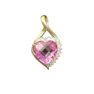 Ciondolo cuore oro 10 carati Heng Ngai topazio rosa e diamanti Estate 1,5 grammi - Foto 1 di 7