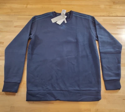 adidas Men’s 3 Stripe Regular Fit Long Sleeve Crew Neck Sweatshirt, Blue Medium - Image 1 of 3