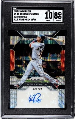 2017 Panini Prizm Andrew Benintendi BLUE WAVE PRIZM /49 Rookie SGC 8 w/10 AUTO - Image 1 of 2