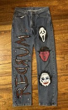 Mens 31 X 32 Straight Hand Painted Custom Jeans - Ghost Face Freddy